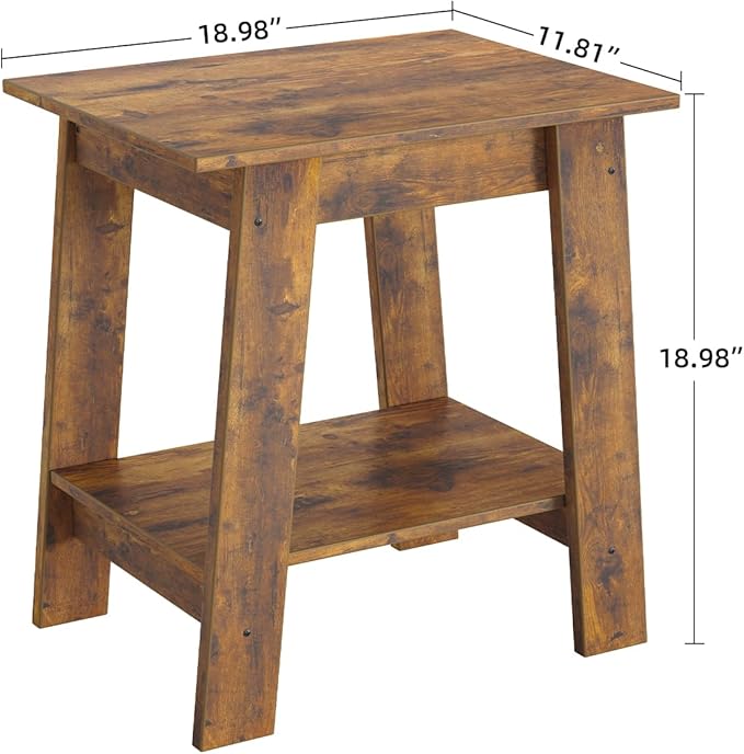 Garvee End Table, Side Table with 2-Tier Storage Shelf, Sofa Table for Small Space, Square Nightstand for Entryway, Farmhouse, Living Room, Easy Assembly, Rustic Brown