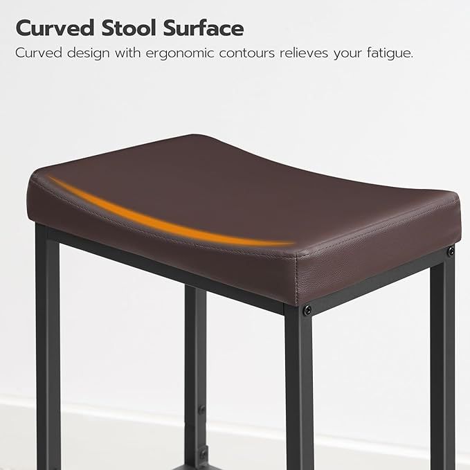 HOOBRO Bar Chairs, Set of 2 Counter Height Saddle Stools with Curved Surface, 24.8 Inches, 2.4" Thick Upholstery, for Kitchen and Dining Room, Brown and Black BC10BY01