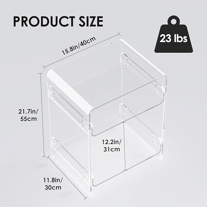 Clear Acrylic 3-Tier End Table/Nightstand – Sleek Bedside Storage with Durable Design, Perfect for Bedrooms, Living Rooms, or Modern Interiors – Ideal as a Bedside Table or Sofa Side Piece