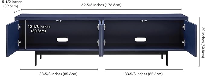 Henn&Hart Rectangular TV Stand for TV's up to 75" in Navy, for Home, Living Room, Bedroom, Entertainment Room, Office