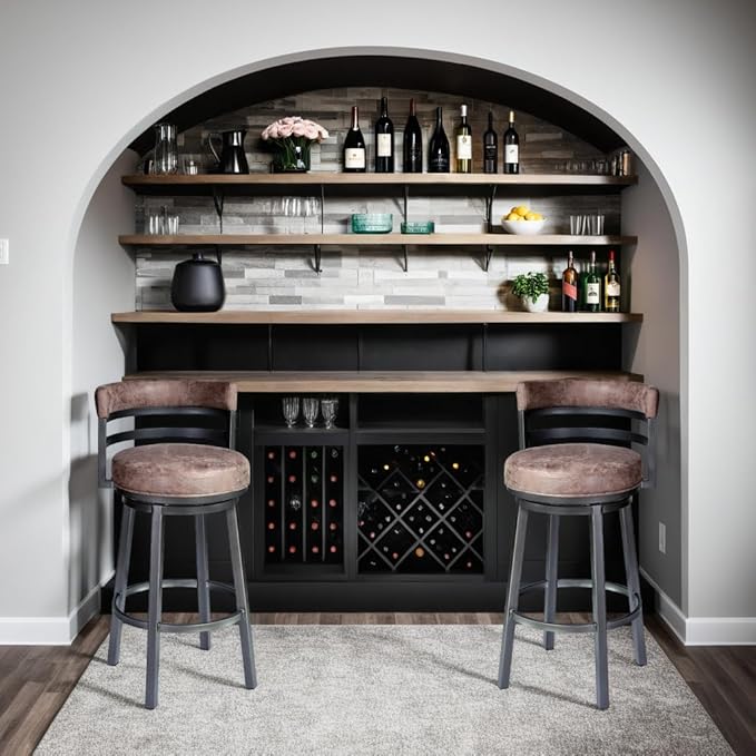Armen Living Madrid 30" Seat Height Swivel Modern Bandero Tobacco Modern Faux Leather and Mineral Finish Bar Stool for Kitchen Island Counter