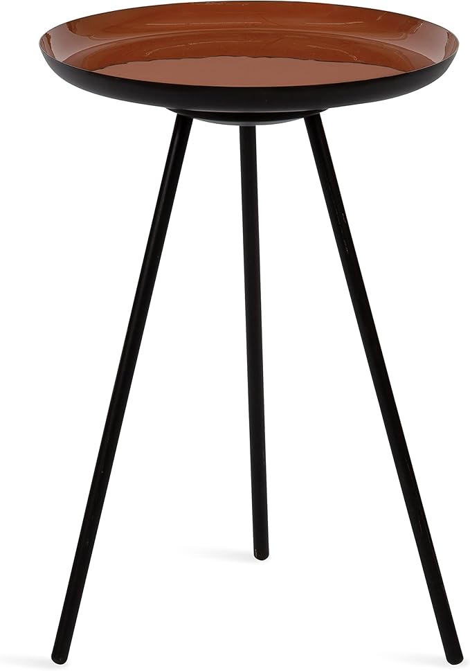 Kate and Laurel Laranya Modern Side Table; 15 x 15 x 23; Dark Clay Red and Black; Chic Minimalist Bedroom Nightstand Table with Hand-Applied Enamel Tabletop