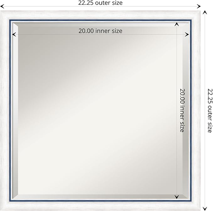 Amanti Art White Bathroom Mirror for Over Sink, 22x22 Morgan White Blue Square Vanity Mirror, Medium Modern Contemporary Wood Frame, Hangs Horizonally and Vertically, Bathroom Wall Decor, Beveled Edge
