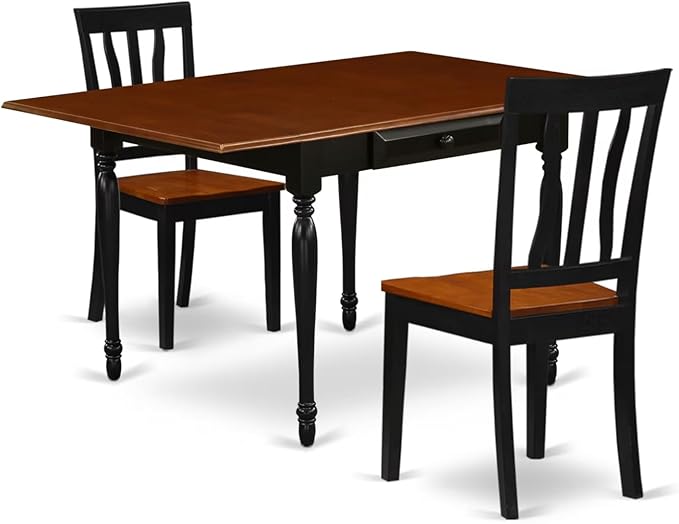 East West Furniture MZAN3-BCH-W 3 Piece Dining Table Set for Small Spaces Contains a Rectangle Dining Room Table with Dropleaf and 2 Wood Seat Chairs, 36x54 Inch, Black & Cherry