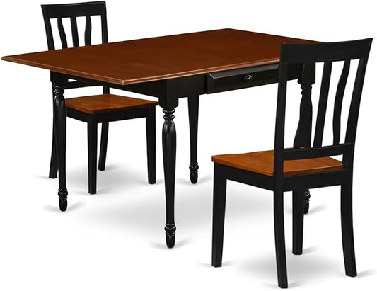 East West Furniture MZAN3-BCH-W 3 Piece Dining Table Set for Small Spaces Contains a Rectangle Dining Room Table with Dropleaf and 2 Wood Seat Chairs, 36x54 Inch, Black & Cherry