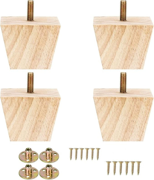 4PCS Wood Furniture Legs 2 inches Square Furniture Legs with Bolt Walnut Sofa Legs Couch Legs Replacement for Legs for Piano Bench, Chest-Turned-Coffee Table (Unfinished Wood Color)