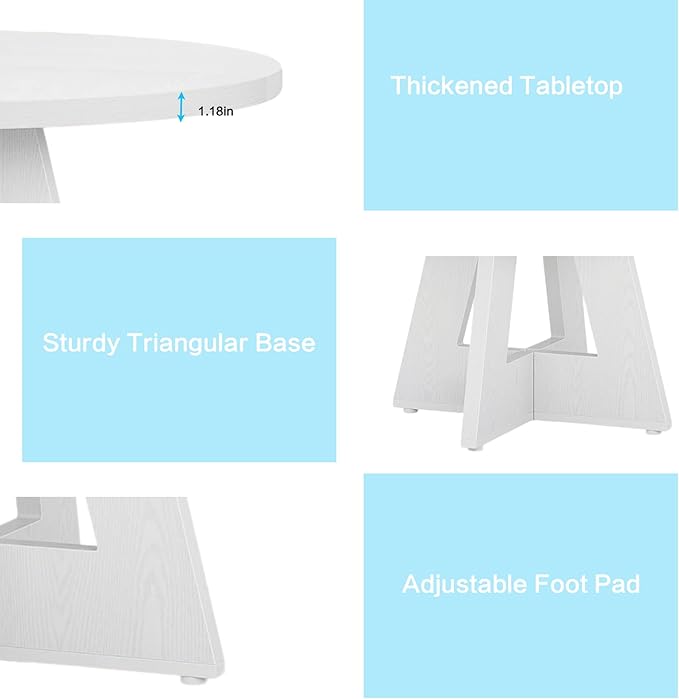 47" Round Dining Table for 4-6, Modern Small Dinner Table Farmhouse Round Kitchen Tables with Wooden Cross Base for Dining Room, Kitchen, Living Room, White