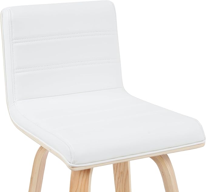 Vienna Modern Counter Height Swivel Bar Stool with White Faux Leather Seat and Patterned Oak Wood Frame Set of 2