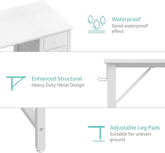 Lufeiya Small White Desk with Drawers for Bedroom, 40 Inch Kids Girls Study Desks, Reversible Computer Writing Nail Table with Fabric Drawer for Small Spaces Home Office Manicure