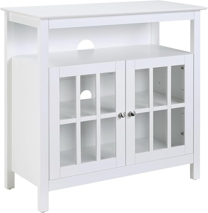 Convenience Concepts Big Sur Highboy TV Stand with Storage Cabinets and Shelves in White Finish
