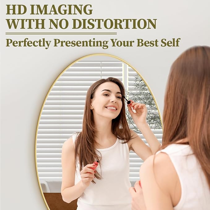 Koonmi Gold Oval Bathroom Mirror, 20"x28" Bathroom Vanity Mirror, Oval Mirror for Bedroom Living Room Entryway, Hangs Horizontal or Vertical