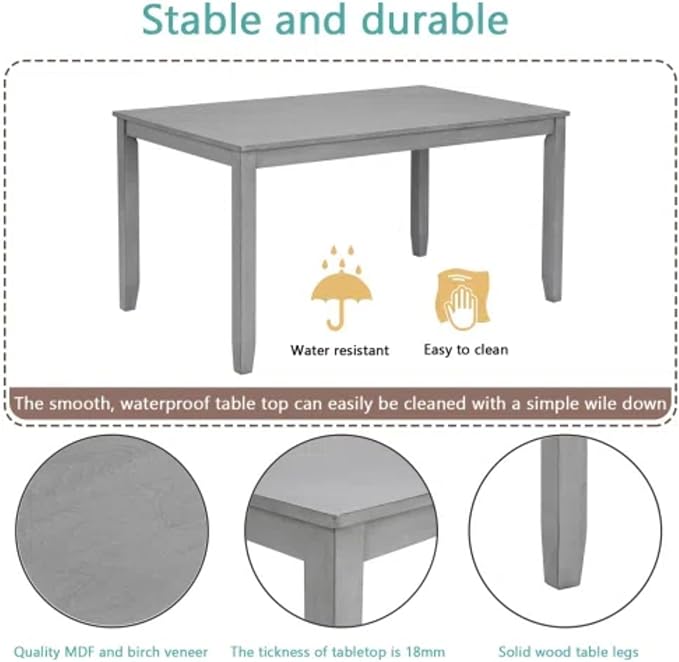6-Piece Dining Table Set for 4-6 People, Kitchen Set with 4 Upholstered Chairs and One Bench, Living Room Chairs with X-Shape Backrest, Rectangular Wooden Table for Home Bar and Kitchen, Gray