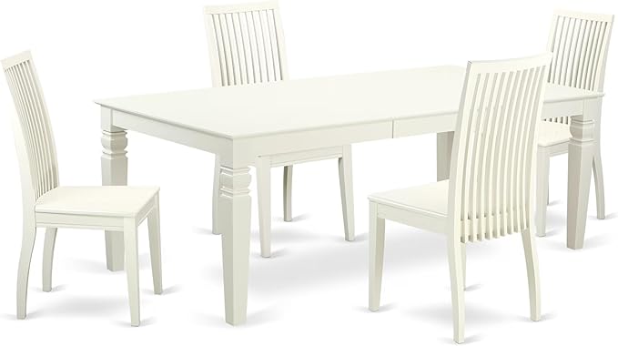 East West Furniture LGIP5-LWH-W 5 Piece Dining Room Table Set Includes a Rectangle Kitchen Table with Butterfly Leaf and 4 Dining Chairs, 42x84 Inch, Linen White