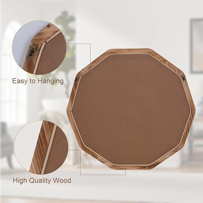ULIKE Wood Mirror for Wall, 24 Inch Rustic Farmhouse Mirror with Wood Frame, Decorative Wall Mounted Vanity Mirrors for Bathroom Bedroom Living Room Entryway, Brown