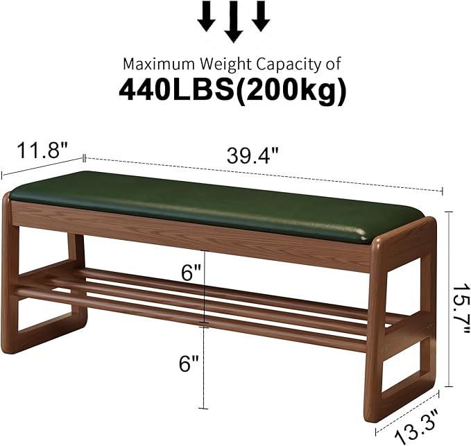 Shoe Rack Bench with Leather Cushion,2 Tiers Shoe Bench with Flip-Top Storage,Wood Shoe Rackh for Entryway,Hallway（Green,39.3"）