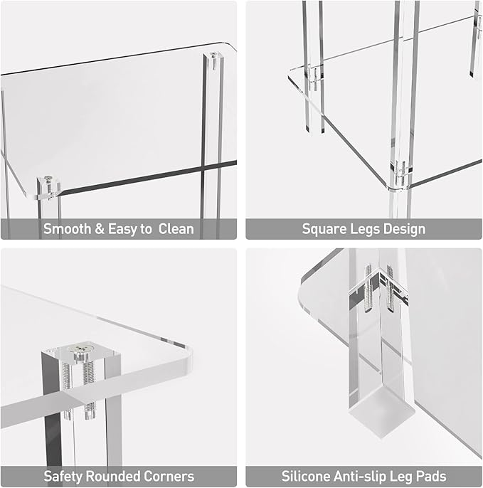 Eglaf Acrylic Small Side Table with Square Leg - 13.4'' L x 11.5'' W x 19.6'' H - Small Nightstand Bedside Table 2-Tier Clear End Table for Living Room, Bedroom