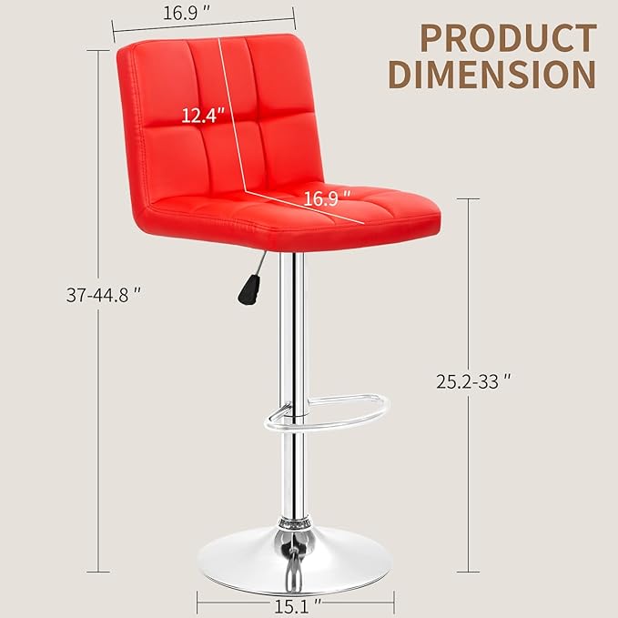 BestOffice Bar Stools Set of 2, Adjustable PU Leather Swivel Barstools, Modern Counter Stools with Back and Footrest, Counter Height Barstools for Bar, Kitchen and Dining Room