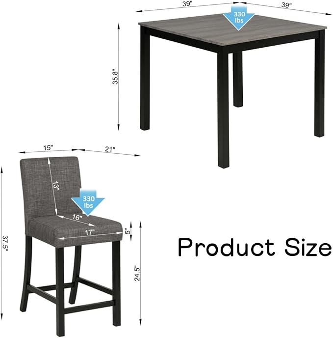 Dining Table Set for 4, 5-Piece Kitchen Table & Chairs Set with Square Wooden Table & 4 Upholstered Chairs, 35.5'' Dinner Set with Solid Wood Legs & Curved Backrest for Kitchen, Black