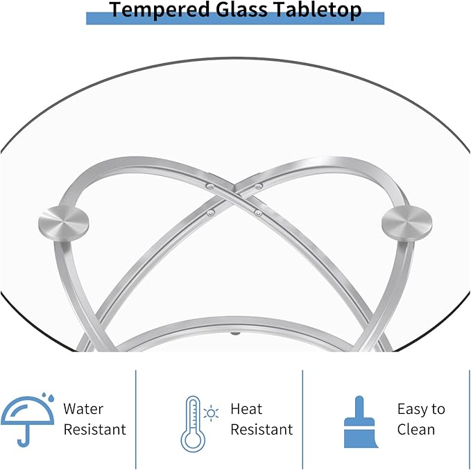OIOG Glass Round End Table, Modern Contemporary Side Table for Small Space with Tempered Glass Tabletop for Living Room, Chrome Finish