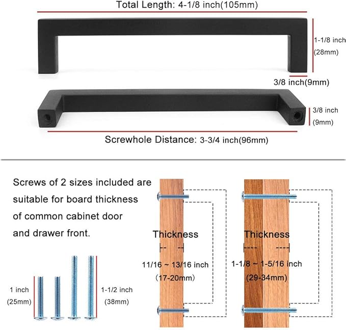 KOOFIZO 30-Pack Solid Square Bar Cabinet Handle - Chrome Furniture Pull, 3.8 Inch/96mm Screwhole Distance for Kitchen Cupboard Door, Bedroom Dresser Drawer, Bathroom Wardrobe Hardware