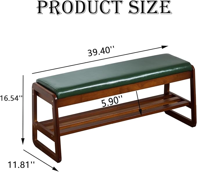 latifolia Solid Wood Bench, Entryway Shoe Bench with Cushion, Flip-Open Storage Compartment, 2-Tier Shoe Organizer(Green,39.70''L)