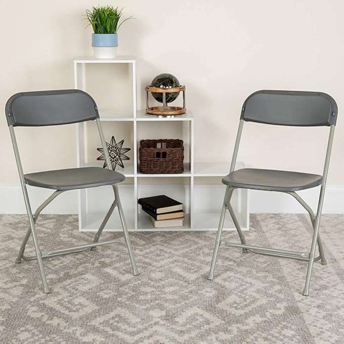 Flash Furniture Hercules Series Plastic Folding Chairs for Parties and Weddings, Stackable Commercial Event Seats, Set of 10, Gray