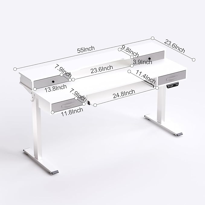 Electric Standing Desk, 55" Standing Desk Adjustable Height, Multifunctional Standing Table with 4 Drawers, Ergonomic Adjustable Standing Desk with Keyboard Tray, Snow White