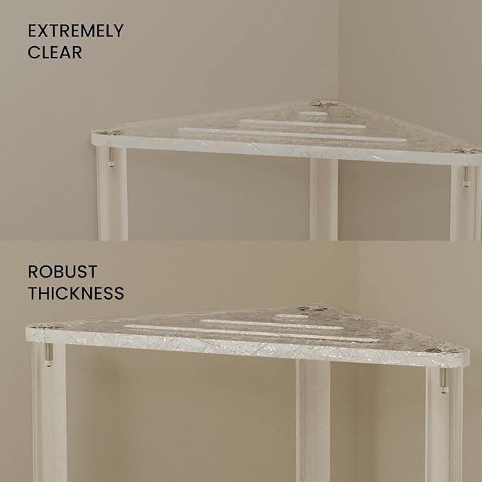 Acrylic Corner Shower Stool for Shaving Legs 11.42" D X 11.42" W X 14.37" H, Triangle Shower Foot Rest with Storage Shelf, Heavy Duty, for Inside Shower (Water Ripple Texture)