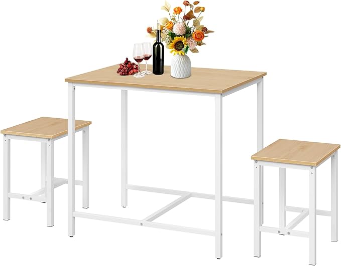 HOOBRO 3-Piece Industrial Dining Table Set, Kitchen Table, Space Saving Dinette for Kitchen, Dining Room, Small Space, Breakfast Nook, Living Room, Party, Natural and White WN75CZ01G1