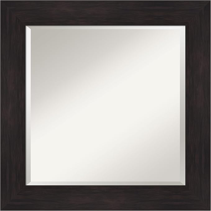 Amanti Art Brown Wall Mirror 26x26 Furniture Espresso Square Bathroom Mirror for Wall Decor Living Room, Medium Casual Frame, Hangs Horizonally and Vertically, Bathroom Decor, Beveled Edge