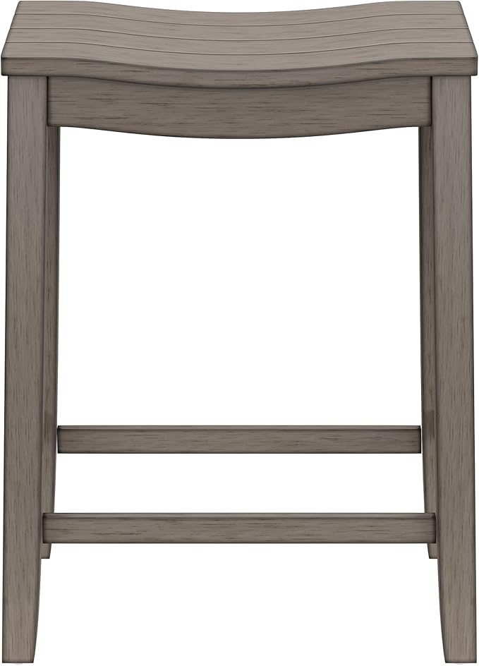 Hillsdale Fiddler Wood Backless Counter Height Stool with Saddle-Style Seat, Aged Gray