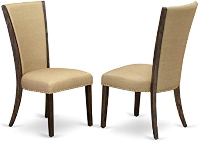 East West Furniture VEP7T03 Verona Parson Dining Chairs - Nailhead Trim Brown Linen Fabric Upholstered Chairs, Set of 2, Jacobean