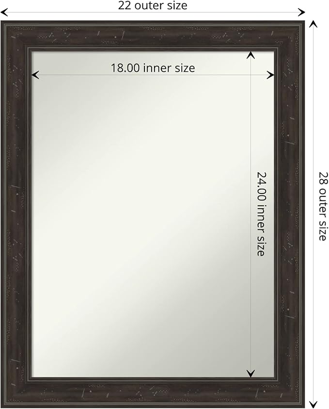 Amanti Art Brown Bathroom Mirror for Over Sink, 30x24 Shipwreck Greywash Rectangle Vanity Mirror, Medium Traditional Frame, Hangs Horizonally and Vertically, Bathroom Wall Decor, Non-Beveled Edge