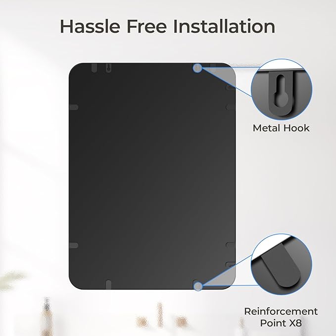 USHOWER Black Bathroom Mirror for Over Sink 22 x 30 Inch, Matte Black Rectangle Mirror for Wall, Rounded Metal Frame Vanity Mirror
