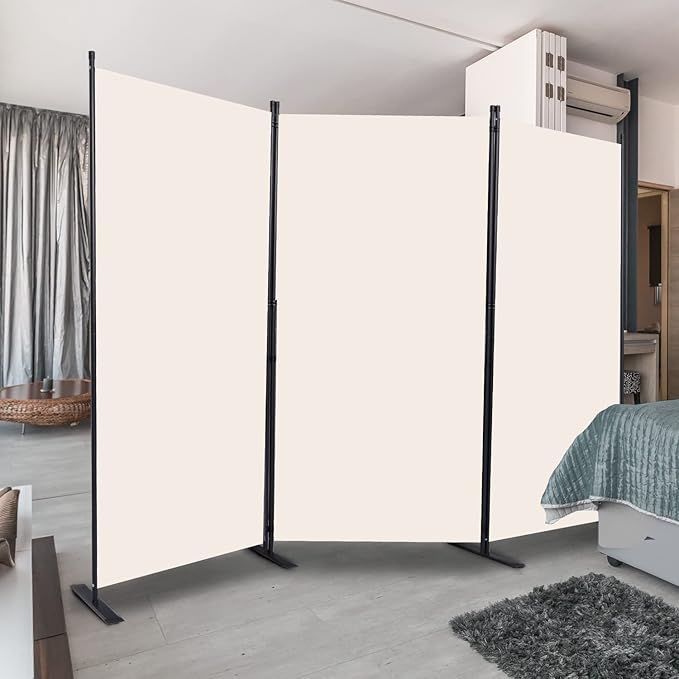 Room Divider, 3 Panel Folding Privacy Screens with Wider Support Feet, 6 Ft Portable Room Partition for Room Separator, 102" W X 71" H, Beige