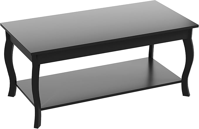 ChooChoo Coffee Table, Modern Center Table with Curved Legs and Storage Shelf, 39" Coffee Table for Living Room, Black