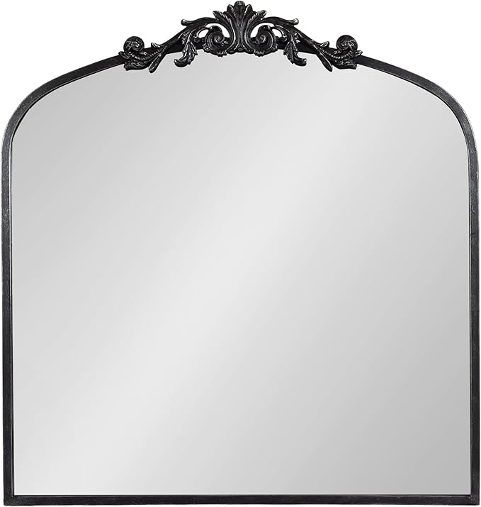 Kate and Laurel Arendahl Ornate Traditional Square Arched Mirror; 28 x 30; Antique Black; Decorative Baroque Style Arch Vintage Mirror with Wide Frame and Ornamental Crown