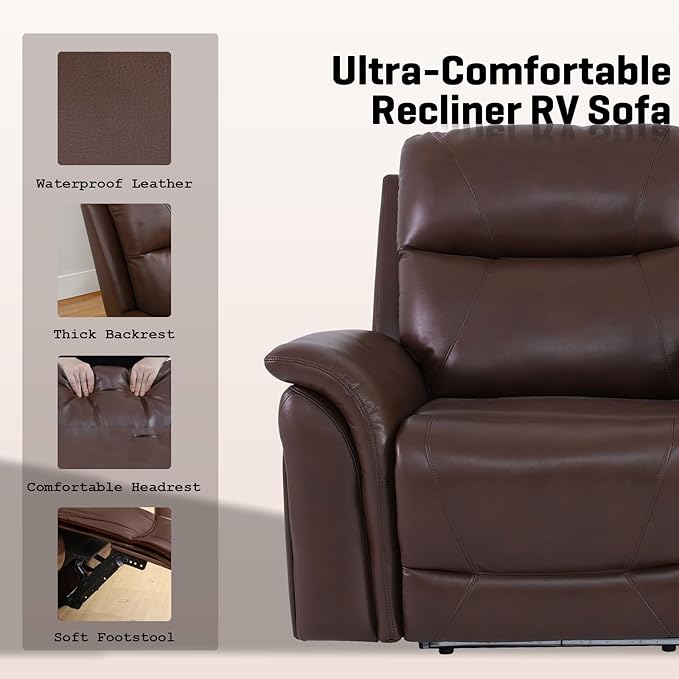 PU Leather Power Wall Hugger Chair Double Reclining Sectional Sofa 3-Seater Loveseat Couch with Reversible Coffee Table, Wireless Chargers, USB Port and Ambient LED Light for Living Room RV Theater