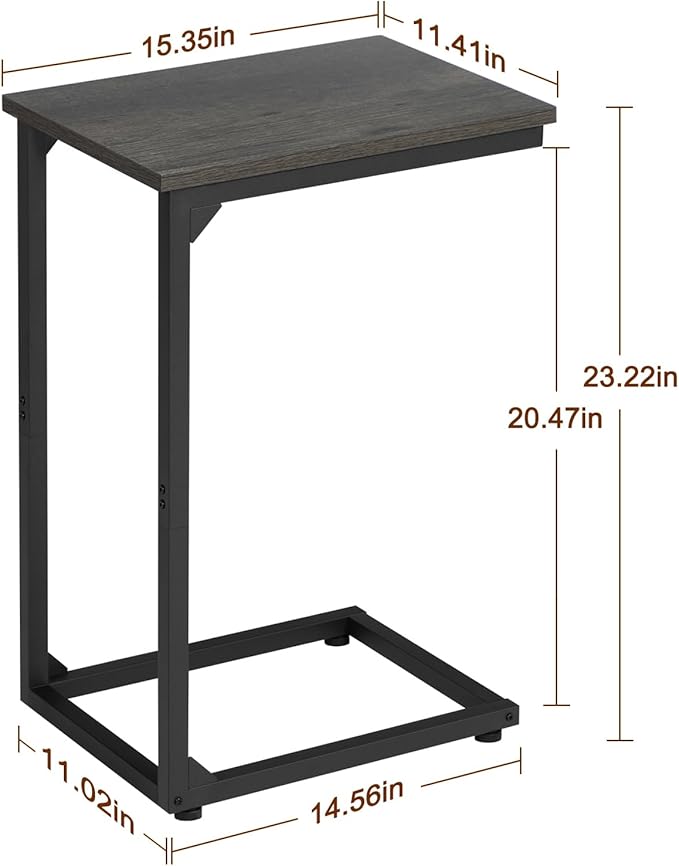 AMHANCIBLE C Shaped End Table Set of 2, Couch Tables That Slide Under, TV Tray Snack Table for Sofa, Small Side Table for Couch, Small Space, Living Room, Dark Grey, HET02CDG