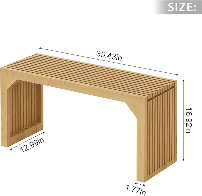 ROOMTEC 35" Dining Bench, Indoor Wood Bench for Entryway,Living Room,Kitchen and Bedroom (Nature, Long Bench)