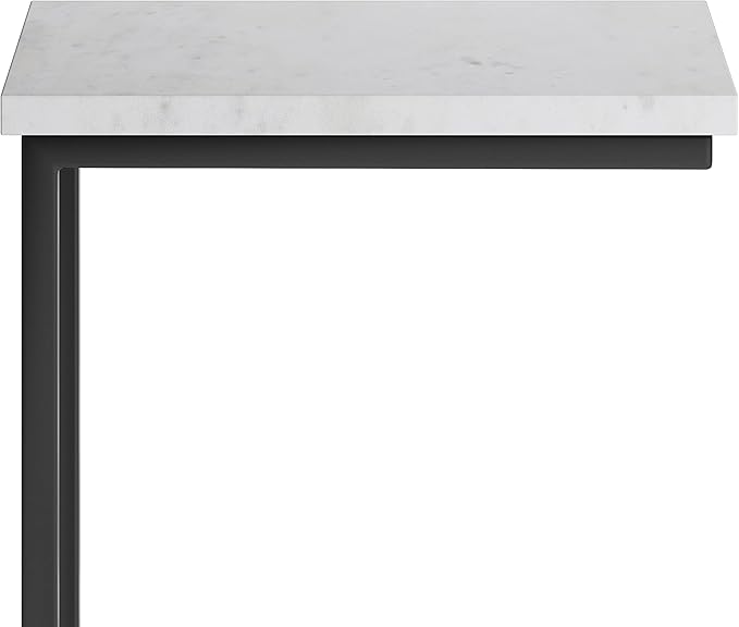 SIMPLIHOME Skyler 18-inch Wide Metal Table in White/Black, C-Shaped Industrial-Style Side Table with Genuine Marble Top for Living Room, Bedroom, or Home Office