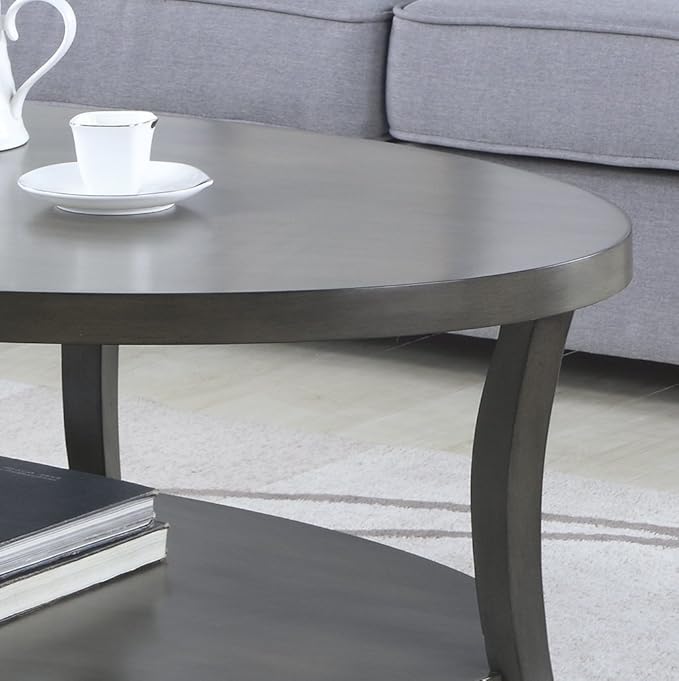 Roundhill Furniture Perth Contemporary Oval Shelf Coffee Table, Gray