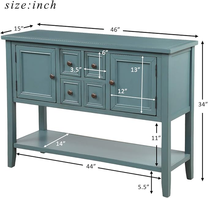 Merax Wood Farmhouse Buffet Table with Storage Shelf, 2 Drawers and Cabinets Buffet Coffee Bar Cabinet for Living Room Dinning Room Kitchen (Dark Blue)