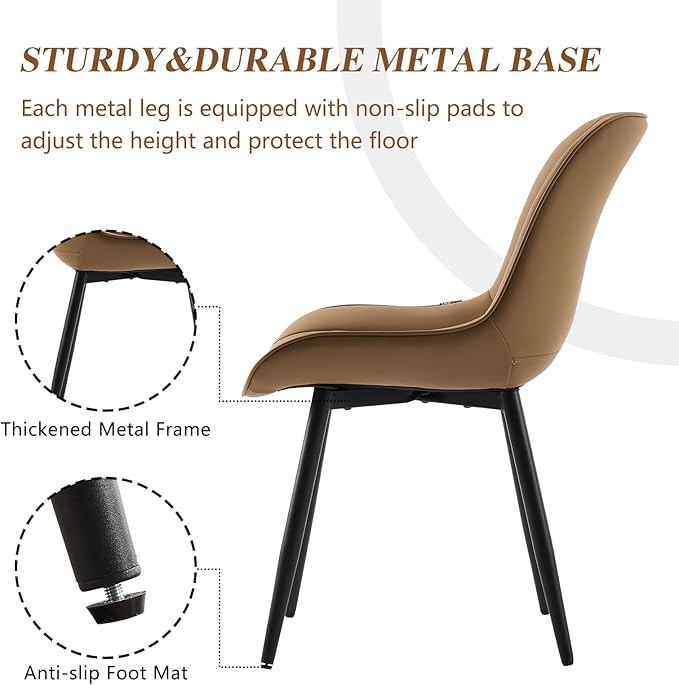 YOUNIKE Tan Dining Chairs Set of 2 with High Backs Mid Century Modern Kitchen & Dining Room Chairs PU Faux Leather Upholstered Comfortable Wide Seat Padded Accent Side Chair for Living Waiting Room
