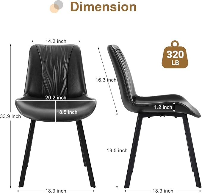 Upholstered Dining Chairs Set of 4, Modern Kitchen & Dining Room Chairs, Faux Leather, Sturdy Metal Legs, for Living Room, Cafe & Restaurant- Black