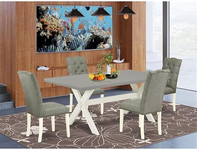 East West Furniture X097EL207-5 5 Piece Dinette Set for 4 Includes a Rectangle Dining Room Table with X-Legs and 4 Gray Linen Fabric Parsons Dining Chairs, 40x72 Inch, Multi-Color
