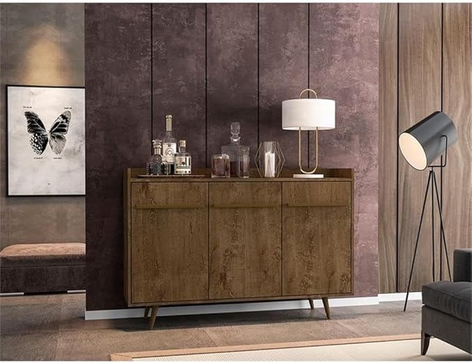 Manhattan Comfort Bradley Buffet Cabinet with Storage, Mid Century Modern Sideboard with 4 Shelves and Soft Close Doors, TV Stand Media Console for up to 50" Screens, 53.54" Long, Rustic Brown