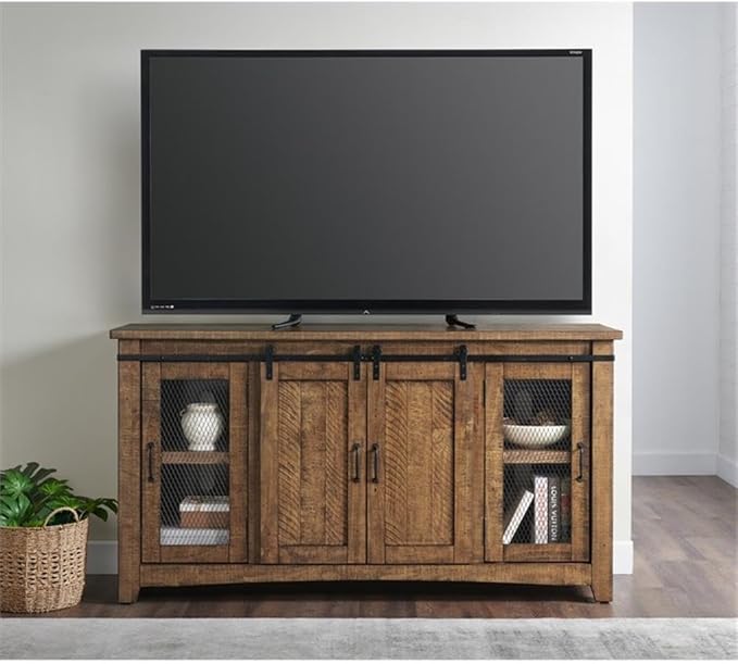 Martin Svensson Home Rustic 65” Solid Wood TV Stand with Storage, Natural Finish