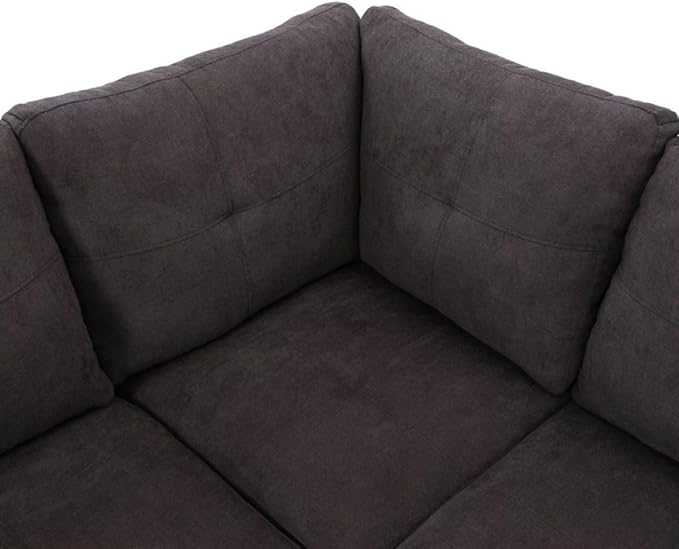 Dark Brown L-Shaped 3-Piece Flannel Sofa with Storage Ottoman Set, Sectional Couch Sofa Set for Living Room, Office, Small Space