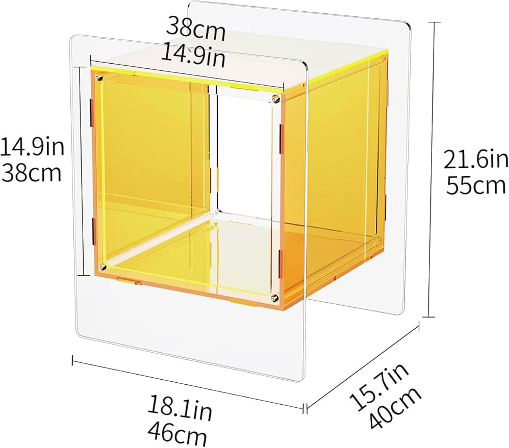 Acrylic Nightstand Colorful Bedside Table with Open Storage Shelf,Clear Side Table for Living Room (1, Yellow)